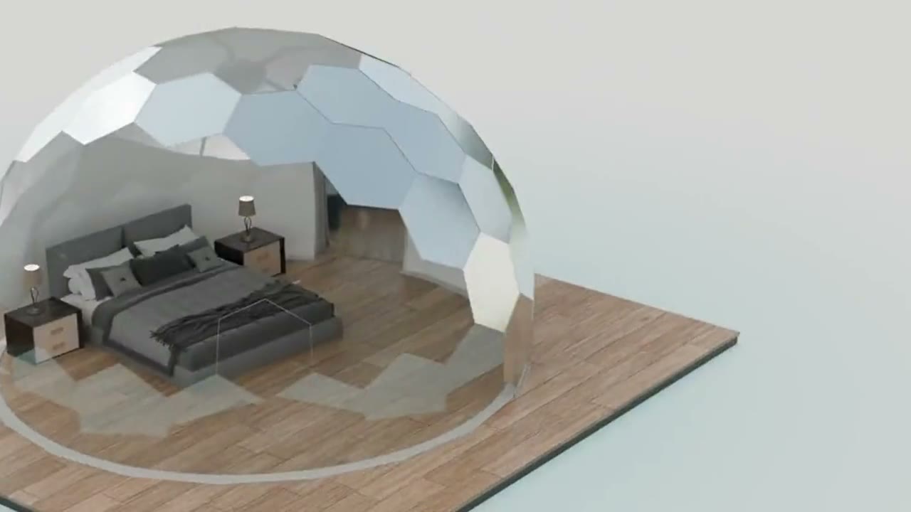 Render tridimensionale della stessa bolla allestita per la tavola e per il pernottamento